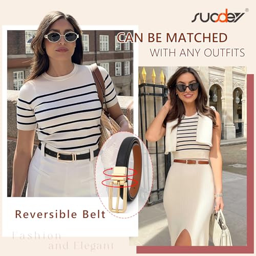 SUOSDEY Women Reversible Leather Belt with Rotating Pin Buckle for Jeans Pants Dresses, Fashion Ladies Waist Belt4