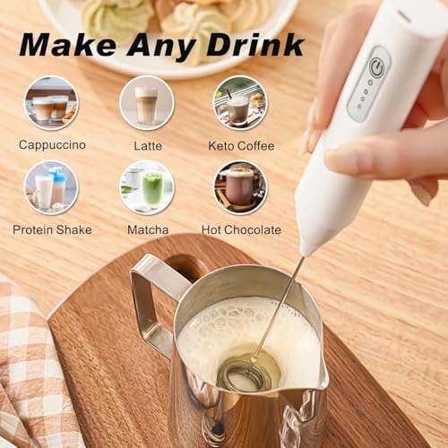 Image of Rechargeable Milk Frother Handheld, USB-C Coffee Foam Maker with Stainless Steel Whisk ＆ 3 Speeds, Coffee Frother Electric Hand Drink Mixer Stirrer for Matcha, Hot Chocolate,Frappe, Drink