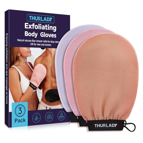 THURLADY Exfoliating Glove, Korean Exfoliating Mitt Body Scrubber Exfoliator, 3