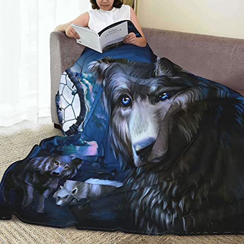 Wolf Dream Catcher Fleece Throw Blanket Soft Lightweight Warm Cozy Plush Blanket For Couch Bed Sofa 60"X50" #TOP2