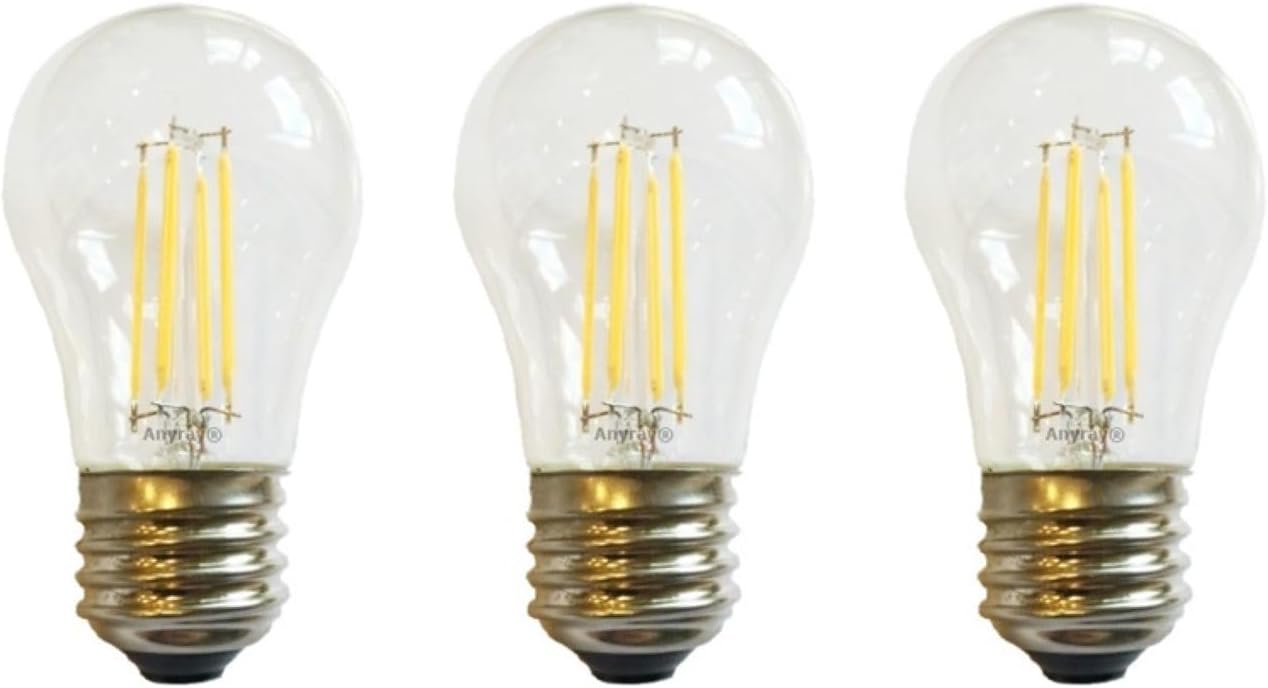 Anyray (3-Pack LED Filament A15 4W (25-Watts Equivalent) Appliance Freezer Refrigerator Light Bulb E26