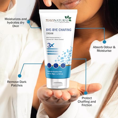 Image of 7DAYSNATURAL Anti Chafing Cream | Triethanolamine & Coconut Oil Rash & Friction Relief Formula | Gentle on Sensitive Skin | For Men & Women | 50g