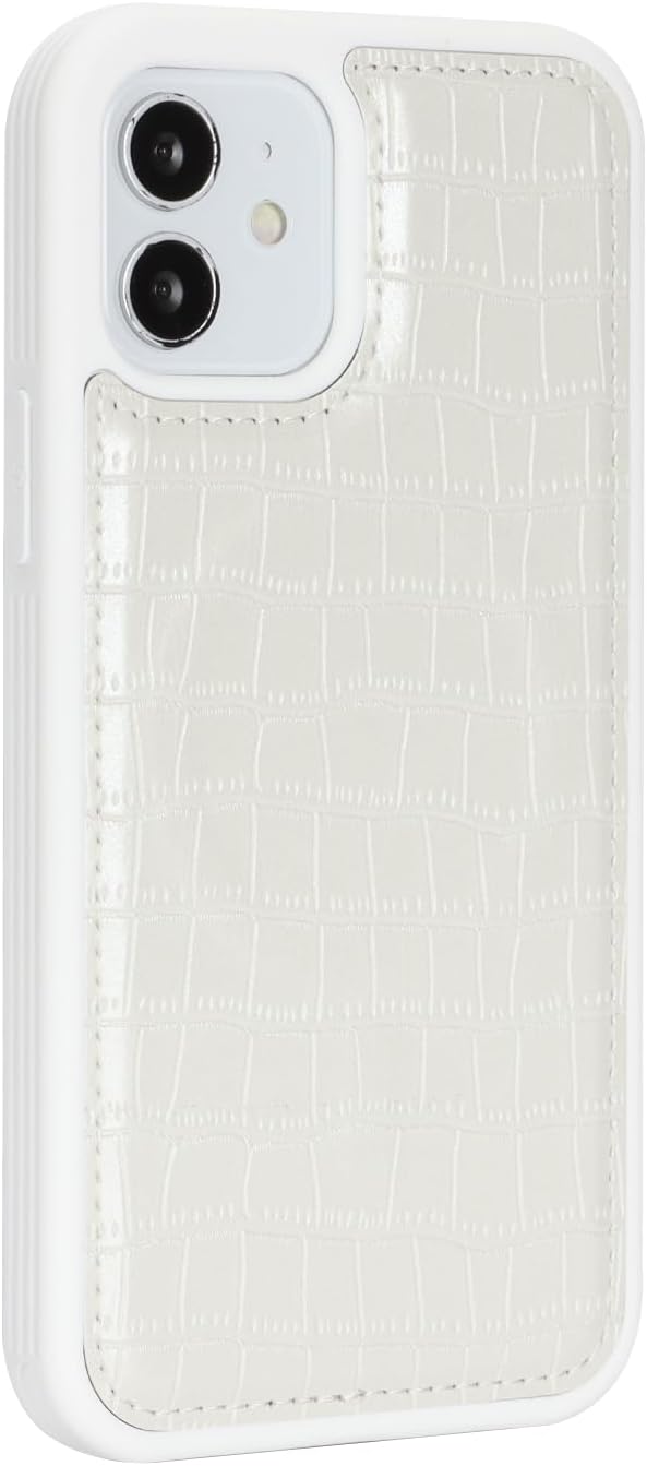 Ｈａｖａｙａ Compatible MagSafe Wallet Case for iPhone 12 & 12 Pro - Detachable 2-in-1 Magnetic Cover with Card Holder, Adjustable Kickstand & Wireless Charging - Faux Alligator Leather - White