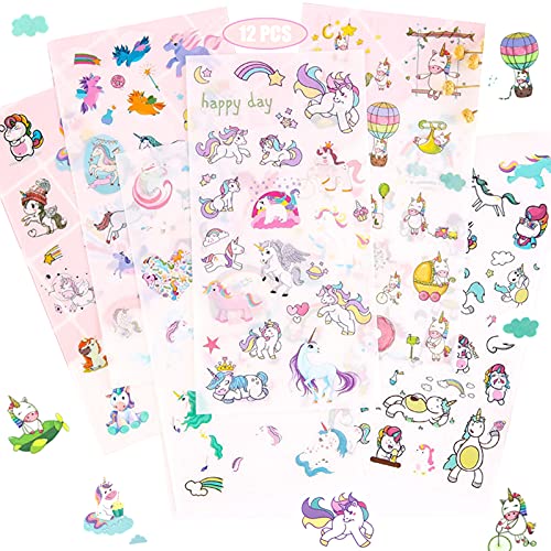 Stickers Licorne, Autocollant Scrapbooking Licorne, Autocollants Enfants Fille, Petit Gommettes Autocollantes Pour DIY Ordinateur Portable, Scrapbook, Papeterie,300+ Motifs,17,4cm x 9,cm