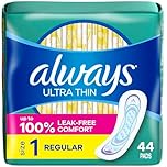 ALWAYS Ultra Thin Size 1 Regular Pads Without Wings Unscented, 44 Count