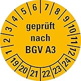 LEMAX® Prüfplakette geprüft nach BGV A3,19-24,gelb,Dokumentenfolie,Ø 20mm,36/Bogen