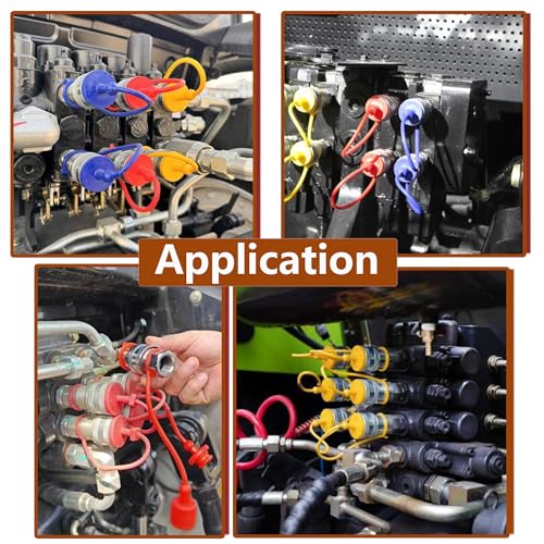 Image of 8 Pcs Hydraulic Quick Coupler Dust Caps & Plugs Set, Compatible with 1 /4 inch Flat Face Couplings for Bobcat Skid Steer, for John Deere Tractor