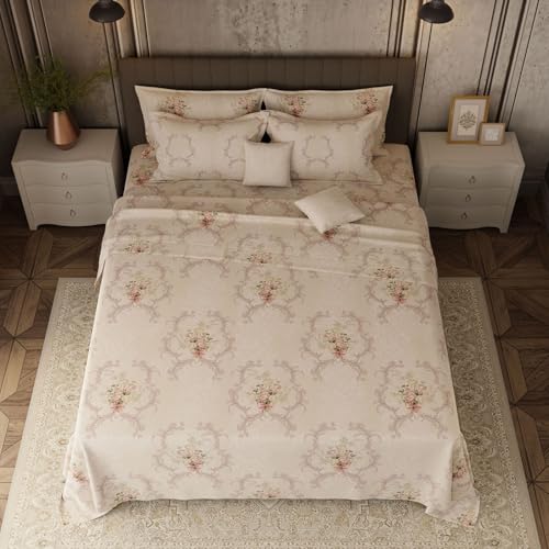 Image of BOUTIQUE LIVING Platinum Pulse Monticello 100% Cotton 800 TC Beige Floral King Bedding Set