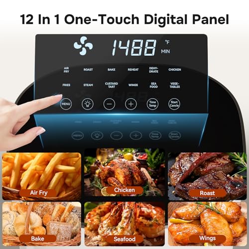 Image of Simple Deluxe Air Fryer - 6.34 QT Digital Airfryer with Visible Window, 12 Presets Functions, Nonstick and Dishwasher-Safe Basket, 1700W, Beige
