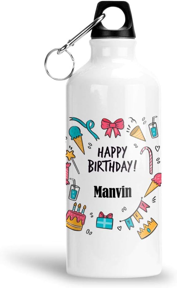FurnishFantasy Aluminium White Sipper Bottle 750 ml - Best Gift for Happy Birthday, Return Gift, Name - Manvin