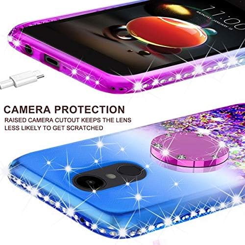 Galaxy Wireless Compatible for LG Rebel 4 LTE/Aristo 3/Zone 4/Phoenix 4/Risio 3/Aristo 2 Plus Case,Ring Liquid Glitter Phone Case Cover Kickstand Bling for Girls Women (Purple/Blue)