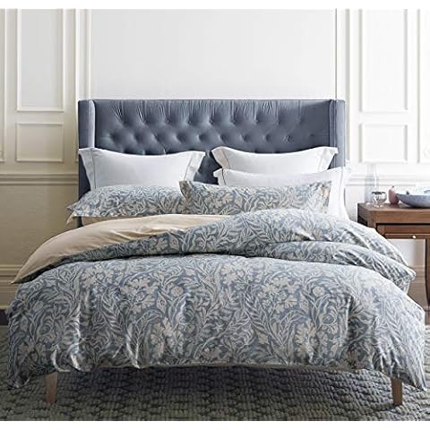 SLEEPBELLA Duvet Cover King Size, 600 Thread Count Cotton Beige & Bluish Grey Printed with Luxurious Leaves Pattern Reversible Botanical Comforter Cover Sets, Bedding Set 3Pcs (King, Beige Paisley) Cover