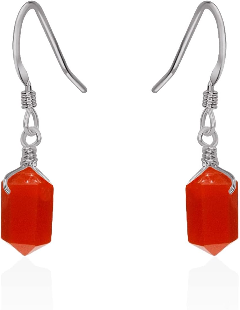 Carnelian Double Terminated Crystal Dangle Drop Earrings in Stainless Steel