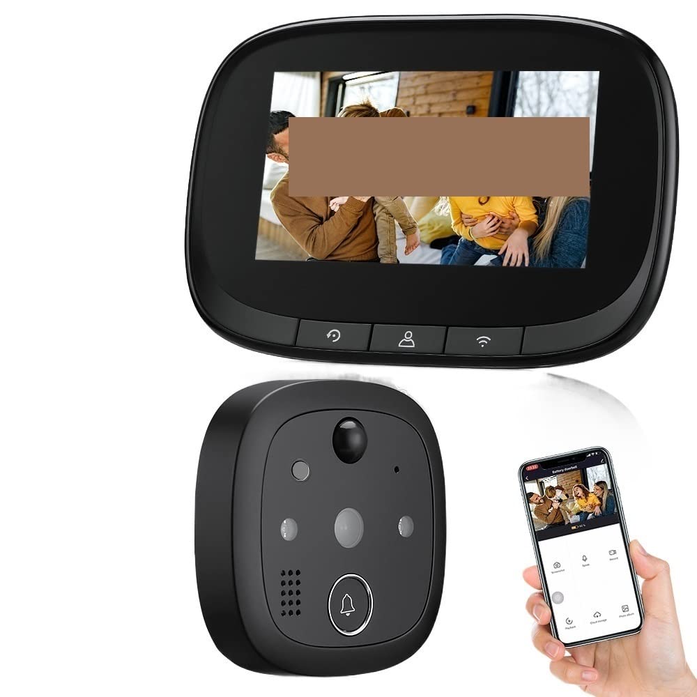 Videocamera per Campanello, Campanello for porta intelligente Tuya con spioncino video fotocamera 720P for rilevamento movimento PIR con schermo LCD da 4,3 pollici,Allarme Casa,Citofono Smart