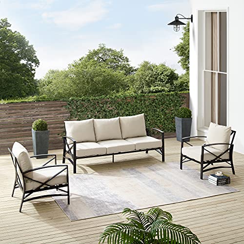 Crosley Furniture Ko60030Bz-Ol Kaplan Outdoor Metal 3-Piece Seating Set (Sofa, 2 Arm Chairs), Oiled Bronze With Oatmeal Cushions #TOP16