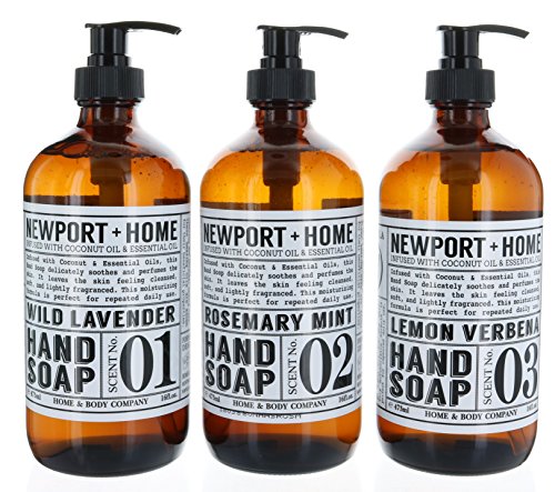 Set of 3 Gift Set Newport + Home Hand Soap Collection, , Wild Lavender, Rosemary Mint & Lemon Verbena, Infused w/Coconut Oil & Essential Oil 16 oz each
