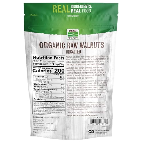 Image of NOW Foods, Certified Organic Walnuts, Raw and Unsalted, Halves and Pieces, Good Source of Protein and Healthy Fatty Acids, Certified Non-GMO, 12-Ounce (Packaging May Vary)