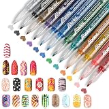 ABEIER Nail Art Pens Set, 12 Glitter Colors Water-Based Acrylic Ink Nail Polish Markers, Fine Point Tip, Dotting, and Lining, Complete DIY Manicure Kit for Home Salon Nail Designs