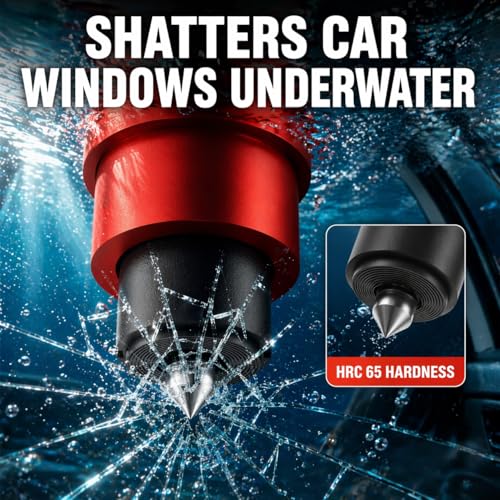 Image of 2-in-1 Window Breaker Seatbelt Cutter, Underwater Glass Breaker Window Punch with Tungsten Tip, Safety Kit Emergency Escape Tool with Test Glasses for Vehicle Accidents (Red & Black & Grey)