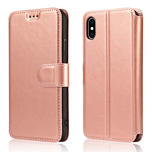 Étui portefeuille en cuir avec fermeture magnétique pour iPhone XR rose gold
