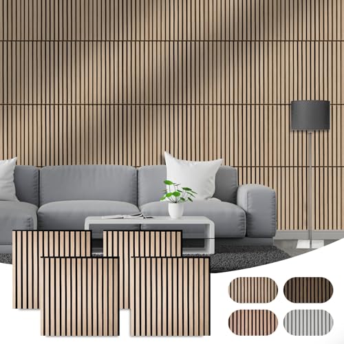 CLICK-DECK Lot de 4 panneaux muraux acoustiques en bois de qualité supérieure, panneaux muraux à lattes, insonorisants, ignifuges et certifiés FSC, 60 x 60 cm (chêne naturel)