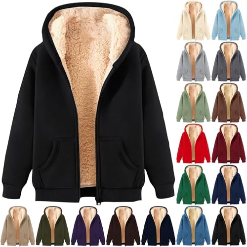 Fleece Jacket Women Lined Zip Up Hooded Casual Comfy Warm Sweatshirt Black L - image 1