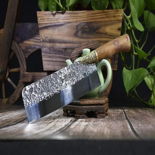 Meat Cleaver,Cleaver Knife, 7.5inch Kitchen Chef Knife Forged Chinese Meat Cleaver with Dragon Sculpture Rosewood Handle Handmade Cooking Cuisine Tools