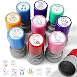 9 Stück Stempel Lehrer Set, Bunte Lehrerstempel mit vorgeladener Tinte, Tiermotiven & Lobworten, Ideal als Stempel Schule für Kinderbelohnung