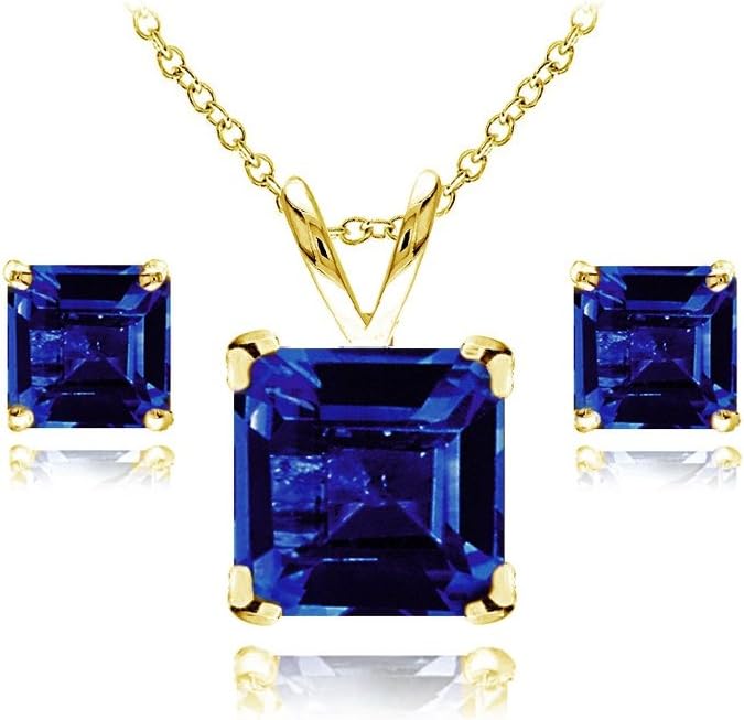 Jewelry Sets for Women, Necklace and Earring Sets for Women, Birthstone Jewelry, Genuine or Synthetic Gemstone, Princess Square Solitaire, Pendant Necklace, Stud Earrings, Silver Jewelry or Gold Flash
