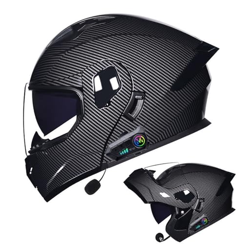 WABMJGW Casque de Moto modulaire avec Bluetooth, Casque de Moto Rabattable avec Double visière HD, Doublure Amovible, Boucle à dégagement Rapide, homologué Dot/ECE,Black C-L(57~58cm)