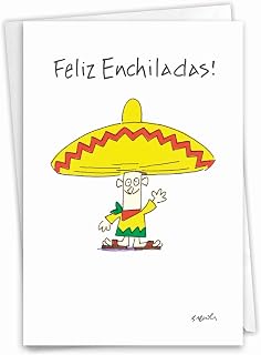 NobleWorks - 1 Cartoon Happy Birthday Card Funny - Hilarious Comic Greeting, Notecard with Envelope - Feliz Enchiladas C9589BDG