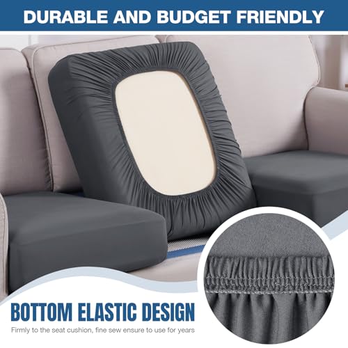 TAOCOCO Sectional Couch Covers Stretch Couch Cushion Covers for Sectional Sofa Chaise L Shape, 3 Pieces Sectional Seat Covers Soft Washable Furniture Protector(2 Seater + 1 Chaise, Dark Grey) — view 4