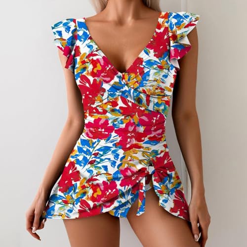 Maillot de bain imprimé lace et split solid color pour sculpter la silhouette