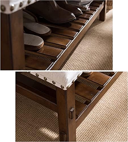 Wooden Shoe Bench with Soft Cushion - Entryway Storage Organizer, Stylish Shoe Rack for Hallway and Bedroom, Retro Buckle Design image 5