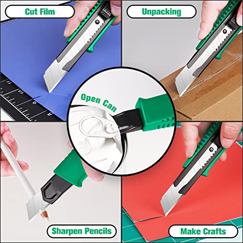 Tifical Box Cutter Utility Knife, Auto-Lock Box Cutter Retractable, 18 Mm Wide Blade Box Knife, Smooth Mechanism & Ergonomic Handle, Box Cutters Retractable Heavy Duty With 10 Snap-Off Blades (Green) #TOP5