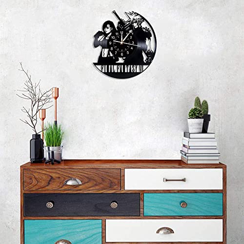 Vinyl Wall Clock Fantasy 7 Games Ff7 Decor, Led 7 Color Night Light Retro Wall Clock, Games Room Man Cave Decor, Unique Xmas Gifts For Men Boy Handmade Fantasy Art Design Incredible Art (C-Led) #TOP3