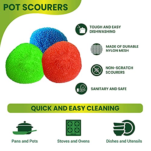 image for SCRUBIT 18 Round Nylon Dish Scrubber Scouring Pads - Assorted Colors S