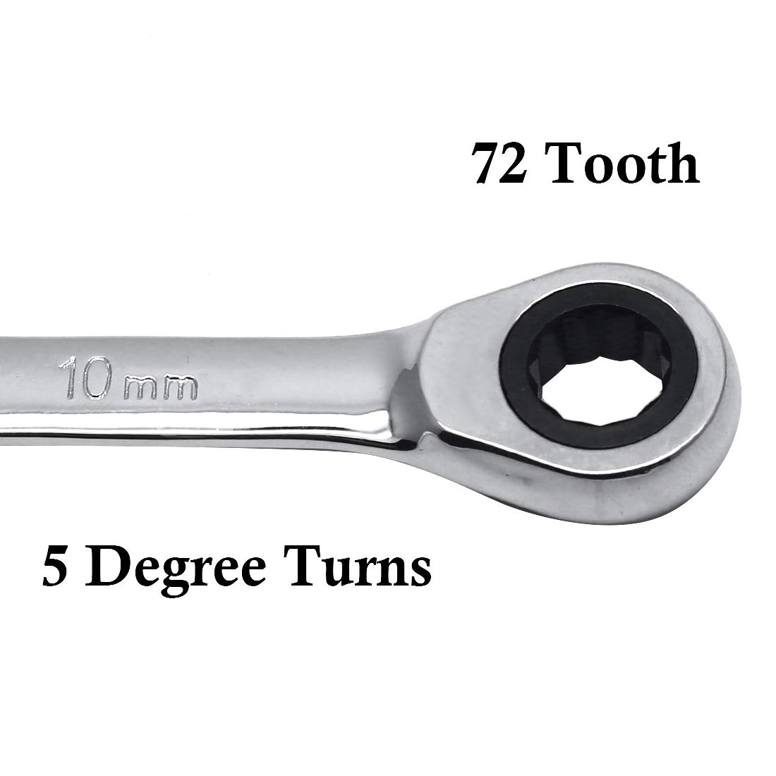 Kyuionty 2 Pcs 10mm Ratchet Wrench Metric Ratcheting Wrench Set with 5° Movement and Hardened & 72 Teeth for Projects Metric Tight Spaces