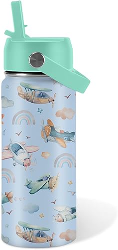 Miniatura 15 de Regalos de gatos para niños, botella de agua de 16 onzas con tapa con pajilla, botella aislada de acero inoxidable, a prueba de fugas, sin BPA, para