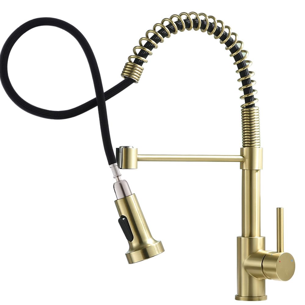 Robinet de cuisine laiton brossé pour évier moderne préparation culinaire eau chaude froide