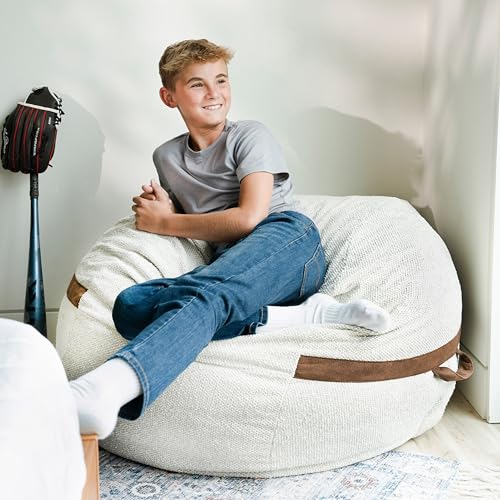 Image of Big Joe Fuf 4Ft Foam Bean Bag Chair with Removable Cover for Kids, Teens, Sandstone Textured Boucle, 4 Foot Large Reading and Gaming Seat | Premium Shredded Foam Filled, Textured Boucle, Adult-Sized Comfortable Seating, Supports Up to 300 lbs