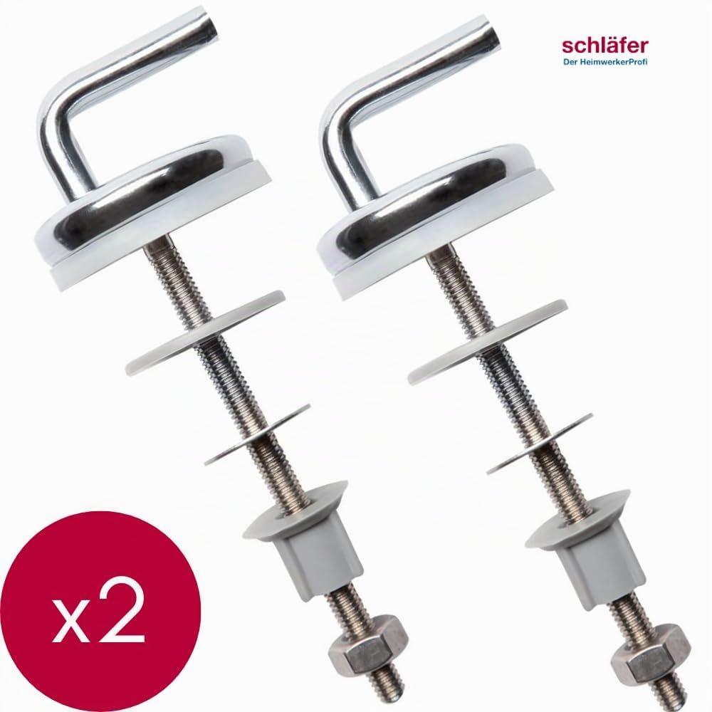 Schläfer 453810 | Cerniere Copriwater Universali, Coppia Cerniere di Ricambio Regolabili a S in Acciaio Inox Cromato, Ganci di Fissaggio per Tavoletta Wc