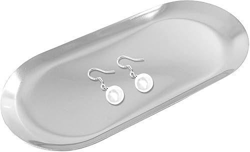 Miniatura 3 de Paquete de 2 bandejas decorativas de acero inoxidable, 7 pulgadas de largo, bandeja de almacenamiento de joyas, organizador de cosméticos para baño,