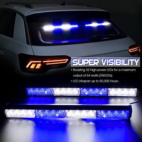 Booyu Front And Rear Windshield Traffic Advisor Light Bar W/ Digital Display Controller Led Emergency Strobe Visor Interior Safety Warning Hazard Flashing Lights For Trucks Vehicles (Blue/White) #TOP1