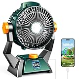 Camping Fan - Rechargeable Portable Battery Powered Camping Fans for Tents with LED Light, Power Display, Timers & 360° Hanging Hook, Ultra Quiet USB Personal Tent Fan for Fishing Travel Home Office