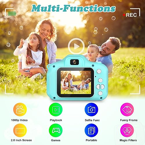 Image of Omeron (2 Years Warranty) Kids HD Camera 13MP Dual Lens Photo Video Selfie Toy Camera with Filters, Games, Rechargeable Battery, Educational Gift for Boys & Girls Age 4-15 (Green)