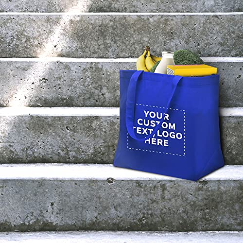 Discount Promos Custom Southern Style Grocery Tote Bags Set Of 50, Personalized Bulk Pack - Reusable, Great For Grocery, Shopping, Travel, Carry On Bag - Blue #TOP5