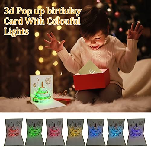 Happy Birthday Card with Music and Seven Colors Light, 3D Pop Up Birthday Greeting Cards Funny Birthday Card Birthday Gift for Men Women Mum Dad Sister Daughter Son Friend (Golden)