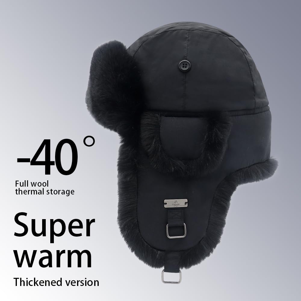 Unisex Fliegermütze Winter Mütze Warme Pilotenmütze mit Kunstfell Ohrenschützer Wintermütze für Herren und Damen