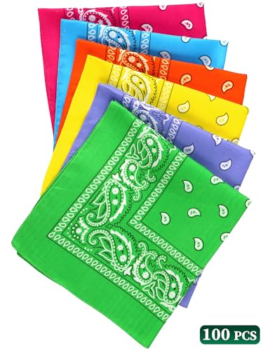 Unittype 100 Pieces Paisley Bandanas Bulk Unisex Cowboy Bandanas Assorted Headband Square Scarf for Party Costume4